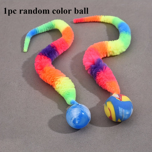 1pc Interactive Cat Play Toy--Geometric Polyester Twisted Worm with Connecting Ball, Uncharged Pet Play Stick--Colorful Simulated Battery-Free for CATERPILLAR Set