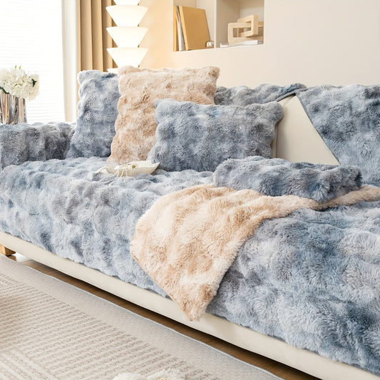 1pc AICHO Bohemian Gradient Plush Sofa Cover Suitable for - Dog-Friendly Sofa Protector Cover Compatible for Single/Double/Triple/Quad Sofas, Soft Furniture Cover for Living Room, Machine Washable