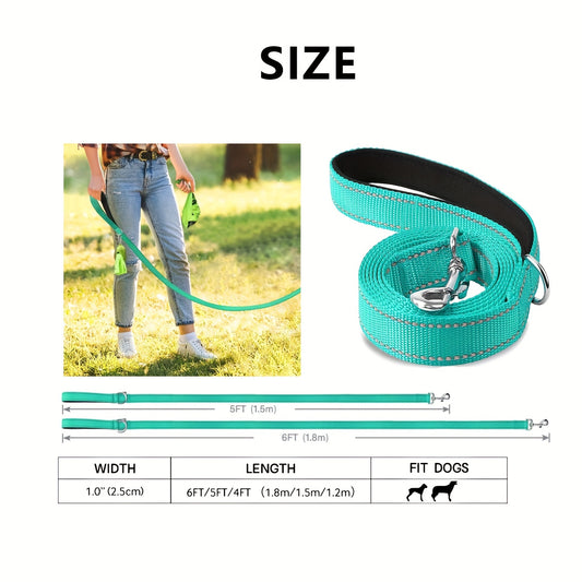 1pc of Single-Sided Reflective Dog Leash Made of Soft Neoprene, Padded And Breathable, 1 Inch in Width, Available in Lengths of 6FT, 5FT, Or 4FT, Suitable for Walking And Training Medium to Large Dogs, Without Battery